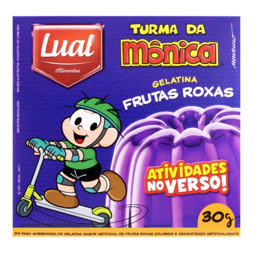 GELATINA EM PÓ FRUTAS ROXAS TURMA DA MÔNICA LUAL ALIMENTOS CAIXA 30G