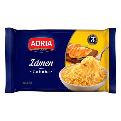 MACARRÃO INSTANTÂNEO LÁMEN GALINHA ADRIA PACOTE 74 3G