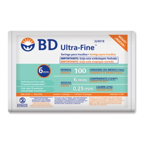 SERINGA INSULINA BD 1ML 6MM 10 UNIDADES
