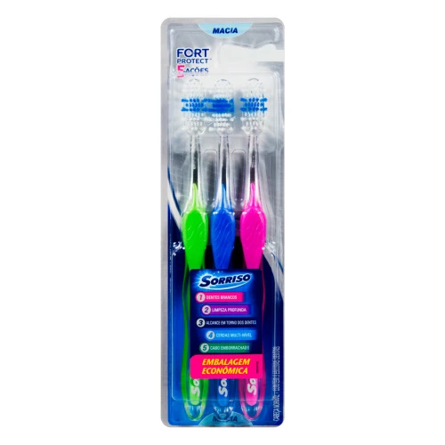 ESCOVA DENTAL MACIA SORRISO FORT PROTECT 5 AÇÕES 3 UNIDADES