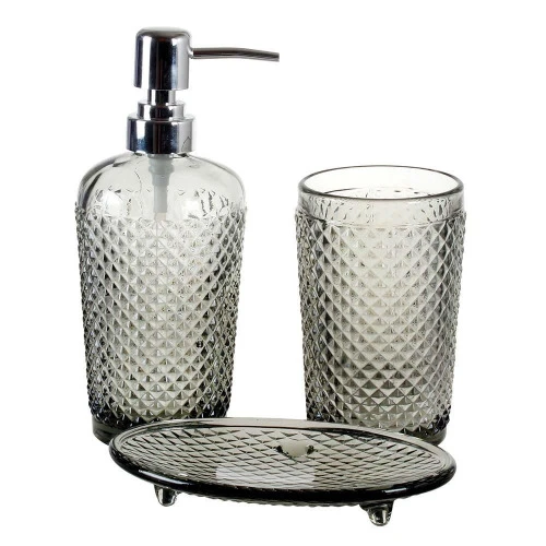 KIT PARA BANHEIRO DE VIDRO BICO DE JACA CINZA