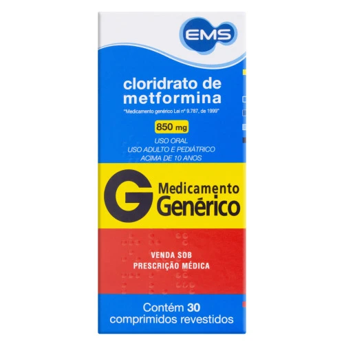 CLORIDRATO DE METFORMINA 850MG EMS CAIXA 30 COMPRIMIDOS REVESTIDOS