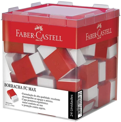 BORRACHA BRANCA PEQUENA COM CINTA PLÁSTICA FABER CASTELL FC MAX OF 7024N CAIXA COM 24 UNIDADES