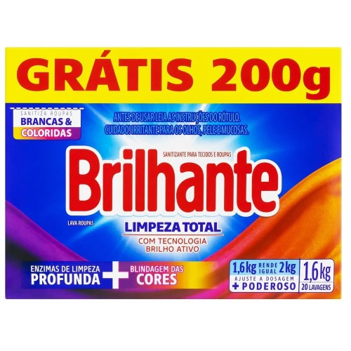 LAVA ROUPA PÓ BRILHANTE 1 6KG GRÁTIS 200G LIMPEZATOTAL