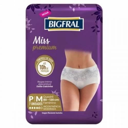 ROUPA ÍNTIMA DESCARTÁVEL FEMININA BIGFRAL MISS PREMIUM P/M PACOTE 7 UNIDADES