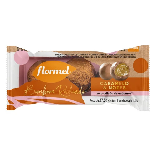 BOMBOM CARAMELO NOZES FLORMEL PACOTE 37 5G 3 UNIDADES