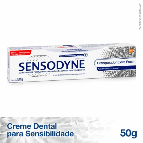 CREME DENTAL SENSODYNE BRANQUEADOR EXTRA FRESH PARA DENTES SENSÍVEIS COM 50G