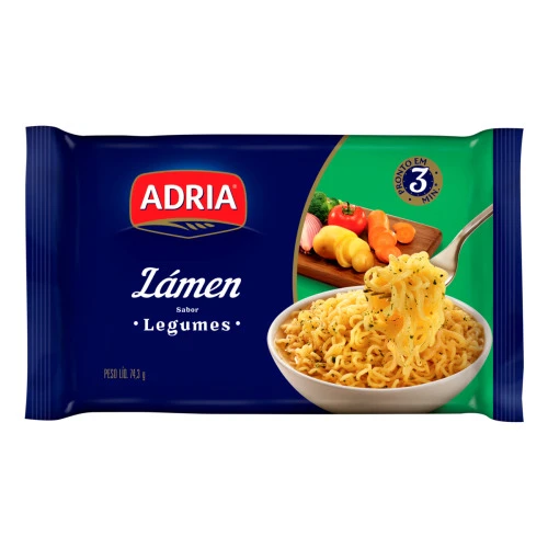 MACARRÃO INSTANTÂNEO LÁMEN LEGUMES ADRIA PACOTE 74 3G