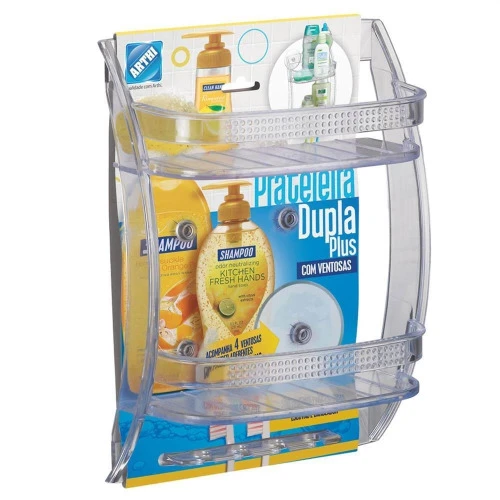 PRATELEIRA PORTA SHAMPOO DUPLA PLUS COM FIXAÇÃO POR SUCÇÃO