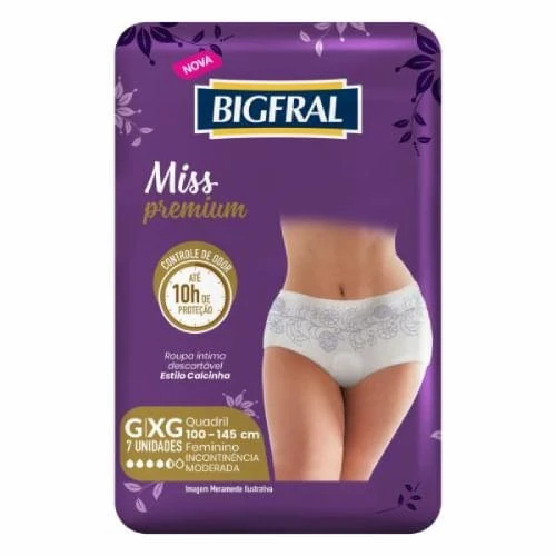 ROUPA ÍNTIMA DESCARTÁVEL FEMININA BIGFRAL MISS PREMIUM G/XG PACOTE 7 UNIDADES