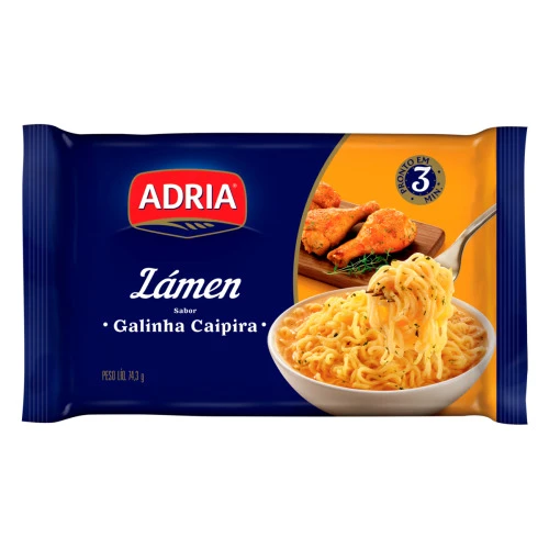 MACARRÃO INSTANTÂNEO LÁMEN GALINHA CAIPIRA ADRIA PACOTE 74,3G