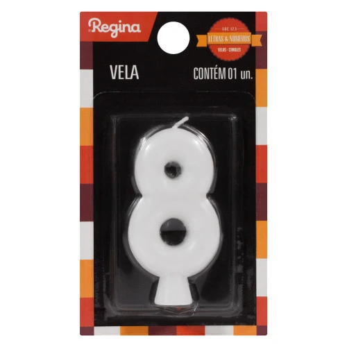 VELA DE ANIVERSÁRIO BRANCA Nº 8 REGINA SOLID COLORS CARTELA