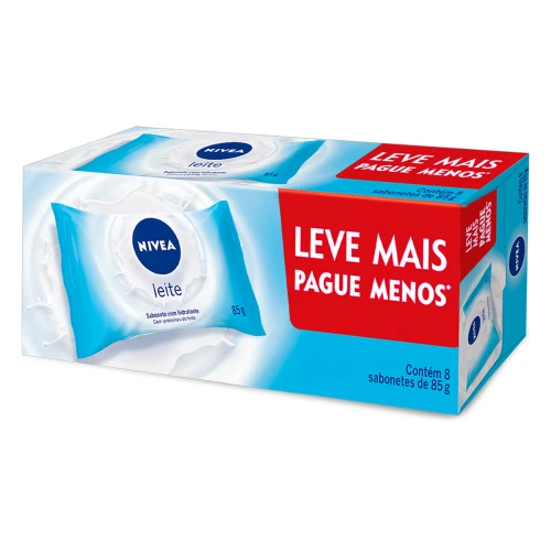 PACK SABONETE EM BARRA HIDRATANTE LEITE NIVEA FLOW PACK 8 UNIDADES 85G CADA LEVE MAIS PAGUE MENOS