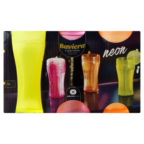 CONJUNTO COPO VIDRO NEON 200ML WHEATON BAVIERA 3 UNIDADES