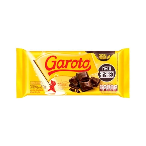 CHOCOLATE MEIO AMARGO GAROTO PACOTE 90G