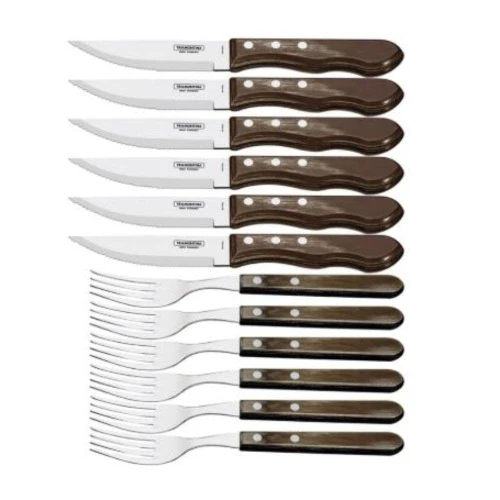JOGO DE TALHERES PARA CHURRASCO JUMBO TRAMONTINA CABO CASTANHO POLYWOOD - 12 PEÇAS