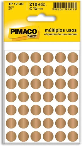 ETIQUETA ADESIVA PARA CODIFICAÇÃO 12MM OURO TIPO 12OU PIMACO BIC 886597 OURO PACOTE DE 5
