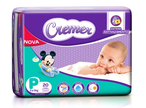 FRALDA DESCARTÁVEL INFANTIL CREMER P PACOTE 20 UNIDADES