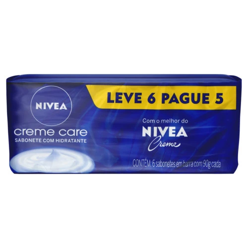 PACK SABONETE EM BARRA HIDRATANTE NIVEA CREME CARE 90G LEVE 6 PAGUE 5 UNIDADES