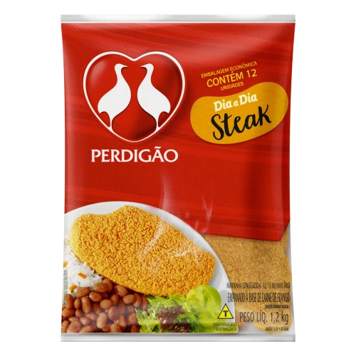 EMPANADO DE FRANGO STEAK PERDIGÃO DIA A DIA PACOTE 1 2KG 12 UNIDADES EMBALAGEM ECONÔMICA