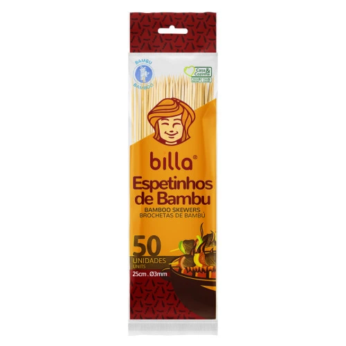ESPETINHO DE BAMBU BILLA 25CM X 3MM PACOTE 50 UNIDADES
