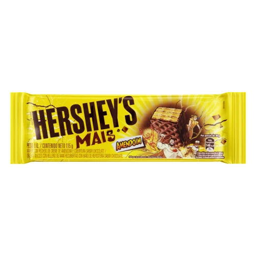 WAFER RECHEIO AMENDOIM COBERTURA CHOCOLATE HERSHEYS MAIS PACOTE 115G