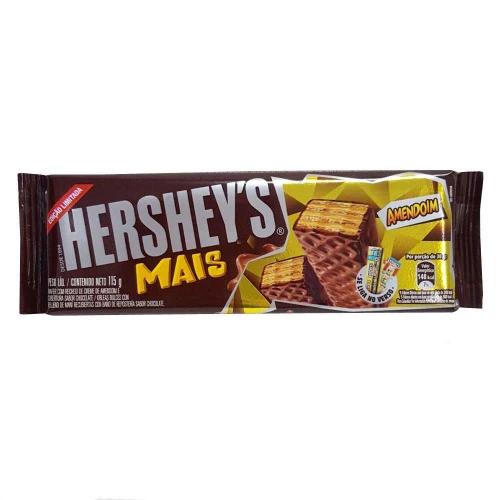 WAFER RECHEIO AMENDOIM COBERTURA CHOCOLATE HERSHEYS MAIS PACOTE 115G