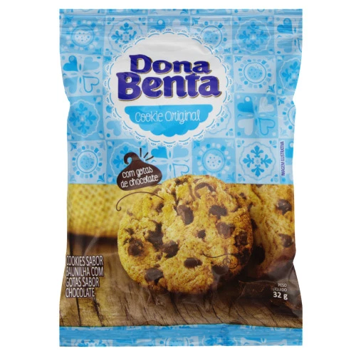 BISCOITO COOKIE ORIGINAL COM GOTAS DE CHOCOLATE DONA BENTA PACOTE 32G