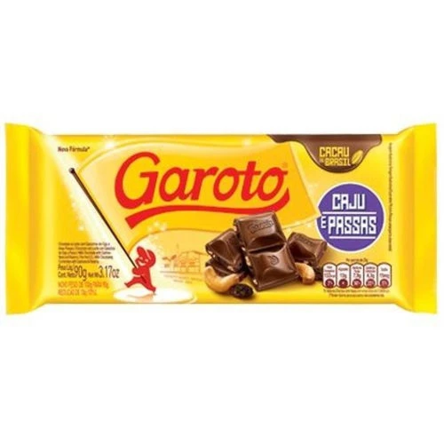 CHOC GAROTO AO LEITE CAJU E PASSAS 90G
