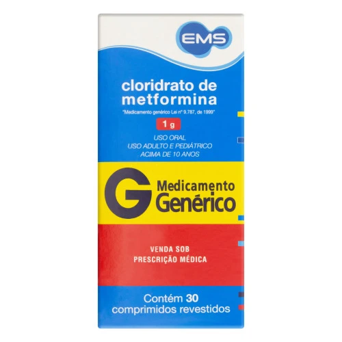 CLORIDRATO DE METFORMINA 1G EMS CAIXA 30 COMPRIMIDOS REVESTIDOS
