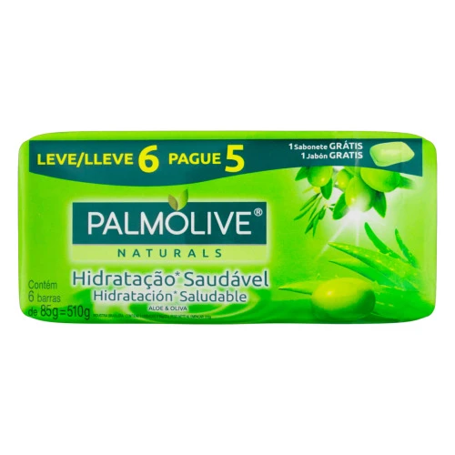 PACK SABONETE EM BARRA HIDRATAÇÃO SAUDÁVEL PALMOLIVE NATURALS ENVOLTÓRIO 510G LEVE 6 PAGUE 5 UNIDADE