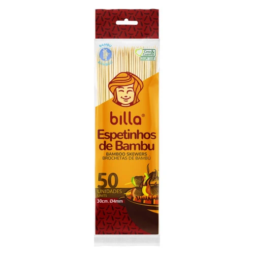 ESPETINHO DE BAMBU BILLA 30CM X 4MM PACOTE 50 UNIDADES