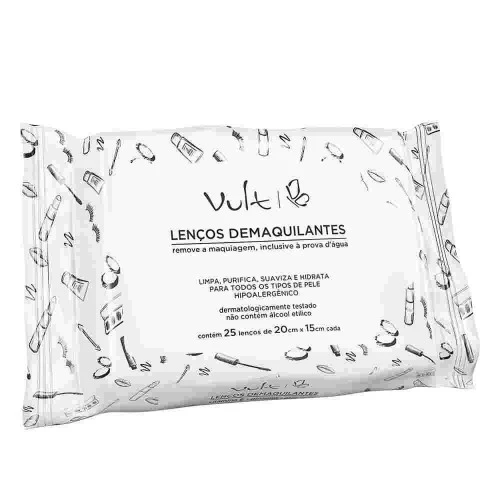DEMAQUILANTE LENÃO UMEDECIDO VULT 20CM X 15CM PACOTE 25 UNIDADES