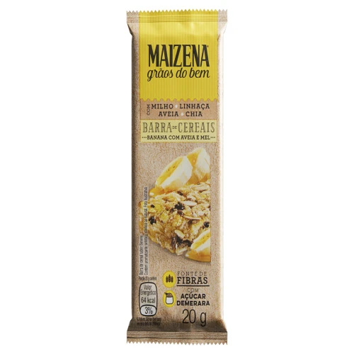 BARRA DE CEREAIS BANANA COM AVEIA E MEL MAIZENA GRÃOS DO BEM PACOTE 20G