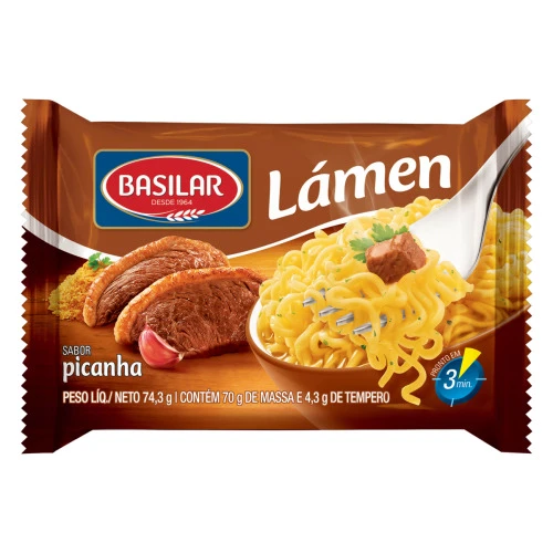 MACARRÃO INSTANTÂNEO LÁMEN PICANHA BASILAR PACOTE 74 3G