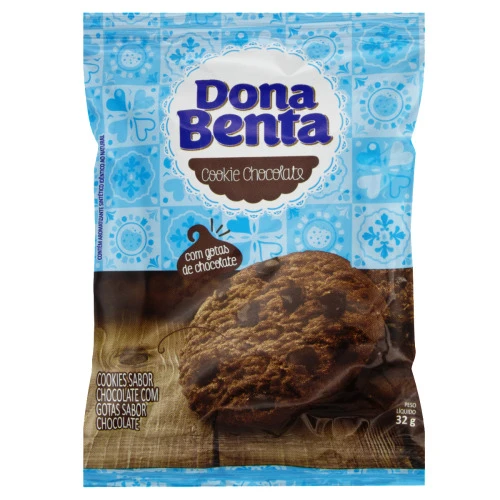 BISCOITO COOKIE CHOCOLATE COM GOTAS DE CHOCOLATE DONA BENTA PACOTE 32G