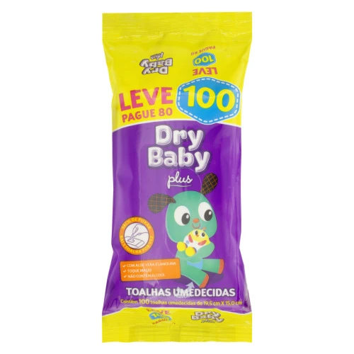 TOALHA UMEDECIDA DRY BABY PLUS PACOTE LEVE 100 PAGUE 80 UNIDADES