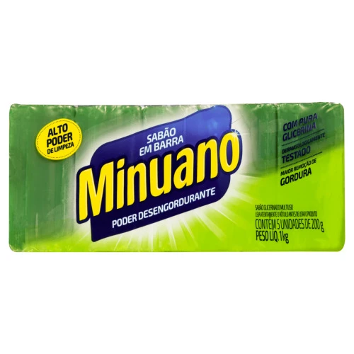 SABÃO EM BARRA GLICERINADO MULTIUSO LIMÃO MINUANO PACOTE 1KG 5 UNIDADES