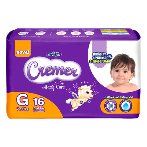 FRALDA DESCARTÁVEL INFANTIL CREMER MAGIC CARE G PACOTE 16 UNIDADES