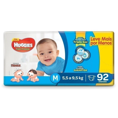 FRALDA HUGGIES TRIPLA PROTEÇÃO M 92 UNIDADES