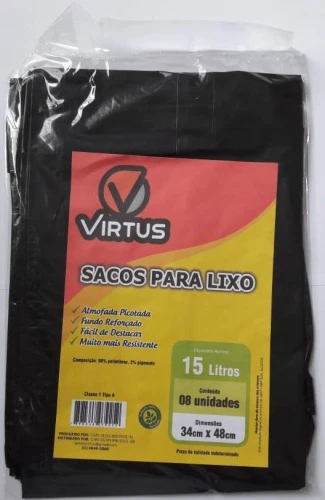 SACO DE LIXO VIRTUS 15L COM 8 PRETO