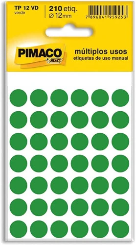 ETIQUETA ADESIVA PARA CODIFICAÇÃO 12MM VERDE TIPO 12VD PIMACO BIC 886600 VERDE PACOTE DE 5