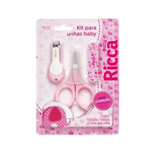 KIT MANICURE INFANTIL RICCA 2 LIXAS, 1 CORTADOR DE UNHA INFANTIL E 1 TESOURA