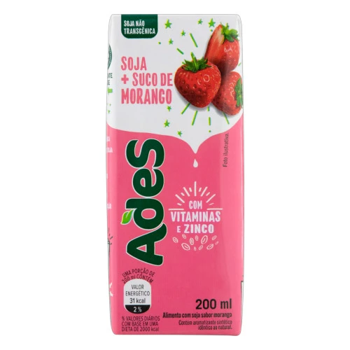 BEBIDA BASE DE SOJA MORANGO ADES CAIXA 200ML