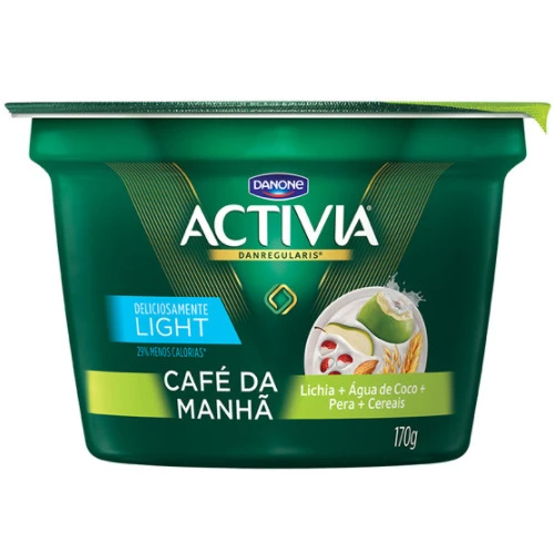LEITE FERMENTADO DESNATADO LICHIA ÁGUA DE COCO PERA E CEREAIS LIGHT ACTIVIA POTE 170G