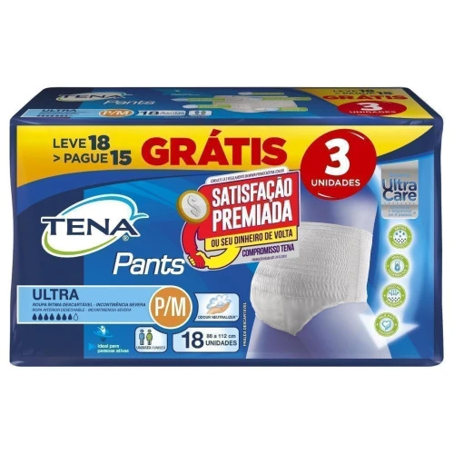 ROUPA ÍNTIMA DESCARTÁVEL P/M UNISSEX TENA PANTS ULTRA PACOTE LEVE 18 PAGUE 15