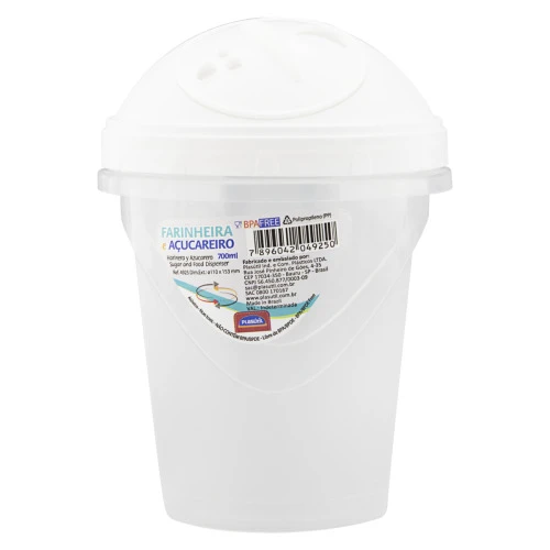 FARINHEIRO E AÇÚCAREIRO COM TAMPA BRANCA 700ML PLASÁTIL