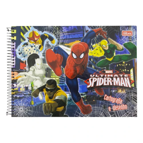 CADERNO DE DESENHO E CARTOGRAFIA CAPA DURA ESPIRAL MARVEL ULTIMATE SPIDER MAN TILIBRA 275MM X 200MM