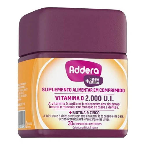 VITAMINA D ADDERA  CABELO E UNHAS 2 000UI 30 COMPRIMIDOS