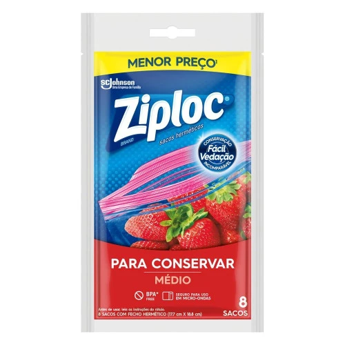 SACO HERMÉTICO ZIPLOC 17,7CM X 18,8CM PACOTE 8 UNIDADES